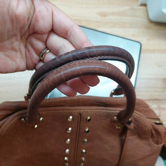 Michael Kors Gold Studded Brown leather handbag Purse Tote Large - Picture 7 of 10